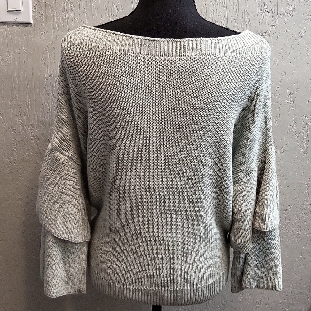 Express Boat Neck Layered Ruffle Sleeve Sweater - Picture 5 of 7